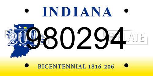 980294 Indiana License Plate