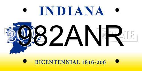 982ANR Indiana License Plate