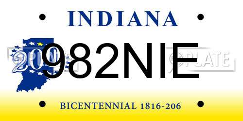 982NIE Indiana License Plate