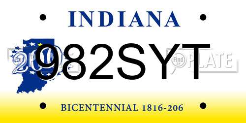 982SYT Indiana License Plate