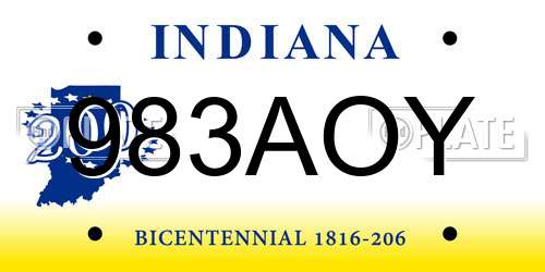 983AOY Indiana License Plate