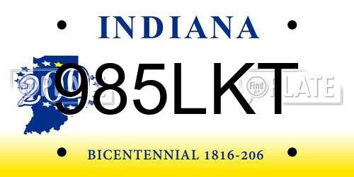 985LKT Indiana License Plate