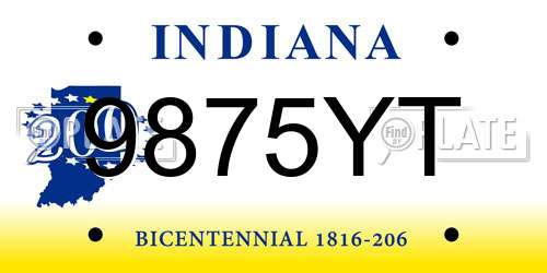 9875YT Indiana License Plate