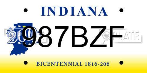 987BZF Indiana License Plate