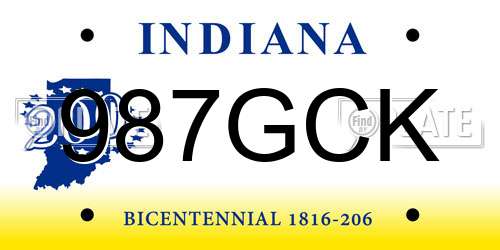 987GCK Indiana License Plate