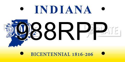 988RPP Indiana License Plate
