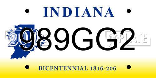 989GG2 Indiana License Plate