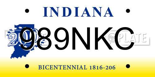 989NKC Indiana License Plate