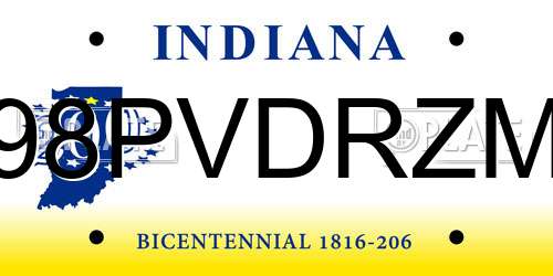 98PVDRZM Indiana License Plate