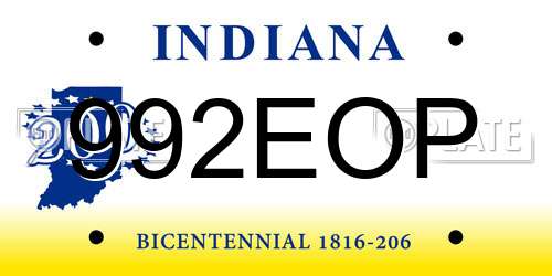 992EOP Indiana License Plate