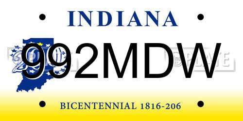 992MDW Indiana License Plate