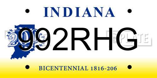992RHG Indiana License Plate