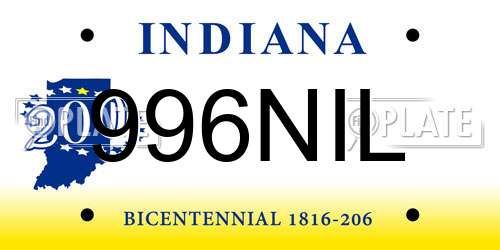 996NIL Indiana License Plate