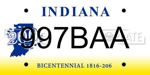 997BAA Indiana License Plate
