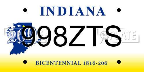 998ZTS Indiana License Plate