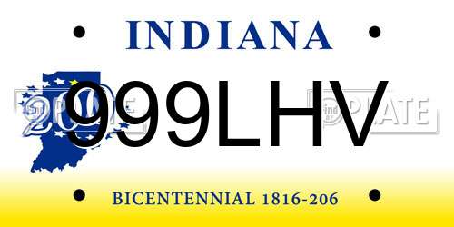 999LHV Indiana License Plate