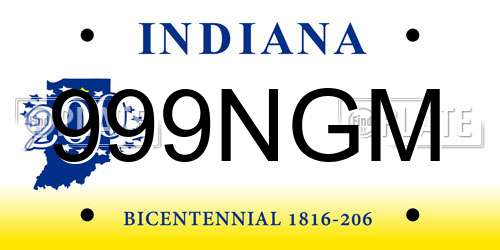 999NGM Indiana License Plate