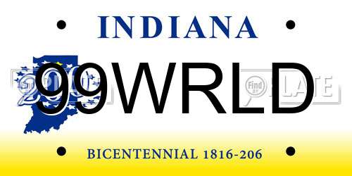 99WRLD Indiana License Plate