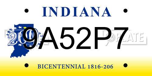9A52P7 Indiana License Plate