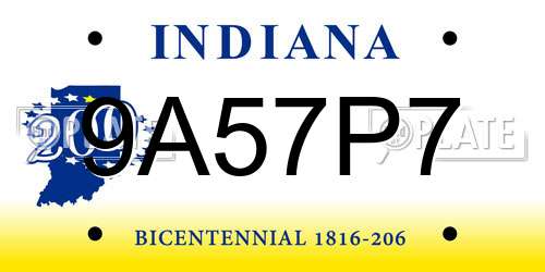 9A57P7 Indiana License Plate