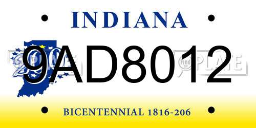 9AD8012 Indiana License Plate