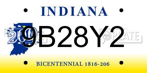 9B28Y2 Indiana License Plate