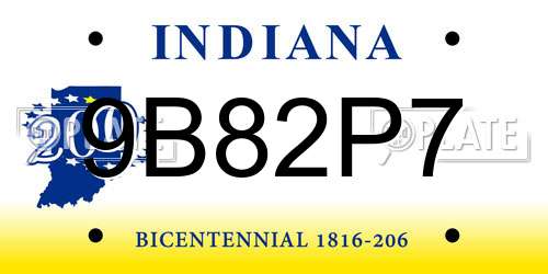 9B82P7 Indiana License Plate