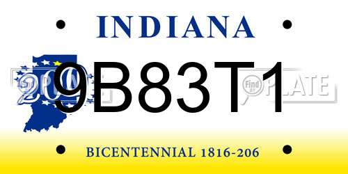 9B83T1 Indiana License Plate
