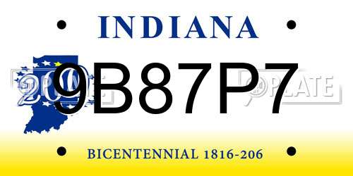 9B87P7 Indiana License Plate