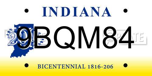 9BQM84 Indiana License Plate
