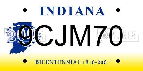 9CJM70 Indiana License Plate