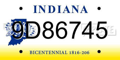 9D86745 Indiana License Plate