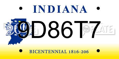 9D86T7 Indiana License Plate