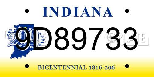 9D89733 Indiana License Plate