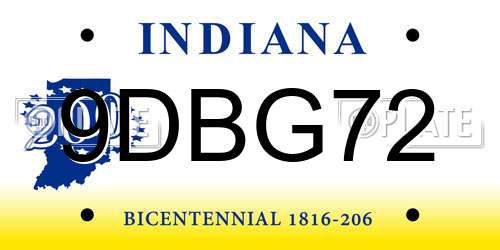 9DBG72 Indiana License Plate