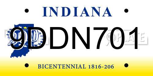 9DDN701 Indiana License Plate