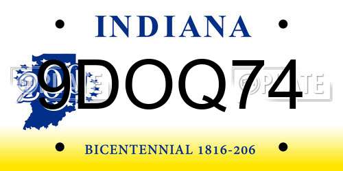 9DOQ74 Indiana License Plate
