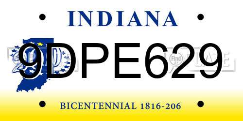 9DPE629 Indiana License Plate