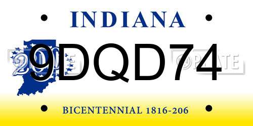 9DQD74 Indiana License Plate