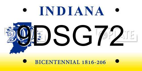 9DSG72 Indiana License Plate