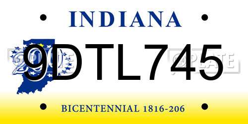 9DTL745 Indiana License Plate