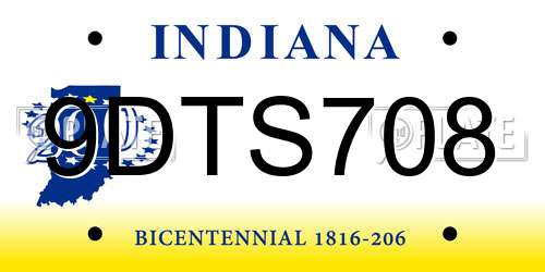 9DTS708 Indiana License Plate