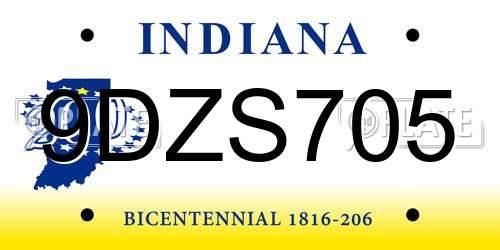 9DZS705 Indiana License Plate
