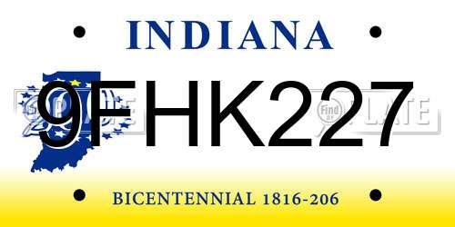 9FHK227 Indiana License Plate