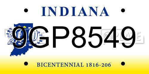 9GP8549 Indiana License Plate