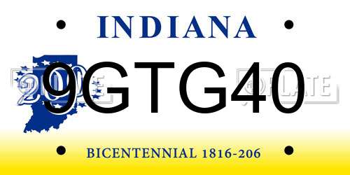 9GTG40 Indiana License Plate