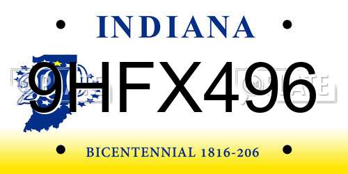 9HFX496 Indiana License Plate