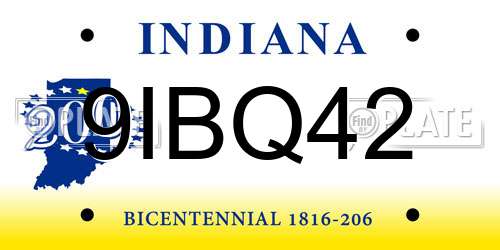 9IBQ42 Indiana License Plate