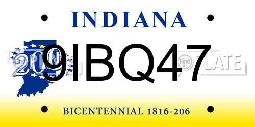 9IBQ47 Indiana License Plate
