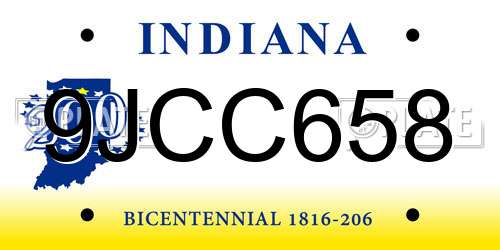 9JCC658 Indiana License Plate